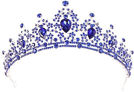 HAODUOO Gold Brautkrone Kristall Hochzeit Haarschmuck Braut Tiara Edle Gold Tiara Strass Brautkrone Hochzeit Kopfschmuck(Blue)