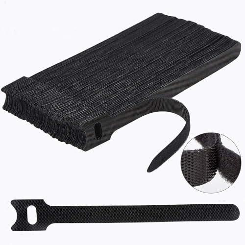 Lot de 100 attaches de câble réutilisables noires réglables avec crochet et boucle, sangle de fixation bien rangée pour casque, PC, câble de données USB