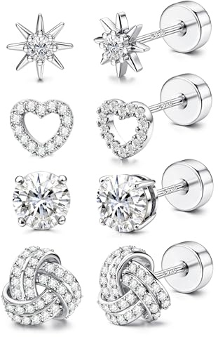 KALVICA 4 Paar Ohrringe Set Ohrringe Silber 925 16K Vergoldet Ohrringe | Ohrstecker Silber 925 mit Flachem Verschluss Nickelfreie Ohrringe Gold/Silber für Damen Herren Tragus Helix Piercings Ohr