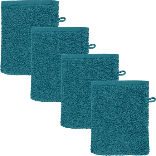 REDBEST Waschhandschuh Oceanside 4er-Pack Leichtfrottier Petrol Größe 16x21 cm