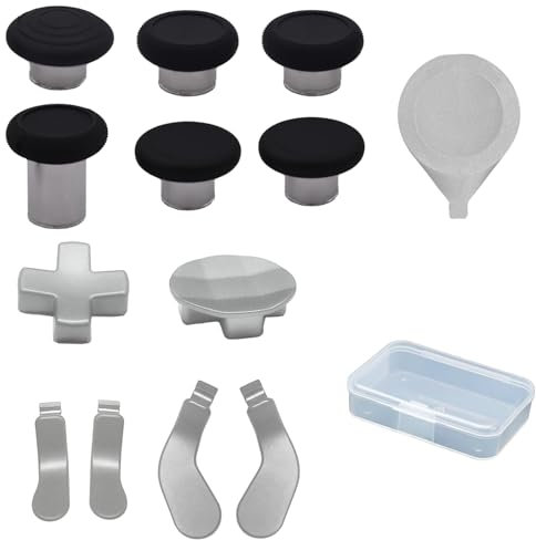 13 in 1 Metal Thumbsticks for Xbox One Elite Series 2,Replacement Magnetic Buttons Kit,including Joystick Paddles D-Pads Repair Kit 6 Thumbsticks, 4 Paddles, 2 D-Pads, 1 Tool(Silvery)