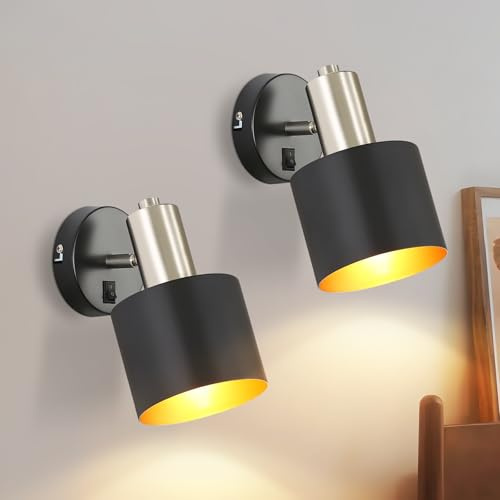 ZMH 2ER Wandlampe mit Schalter Wandleuchte Schwarz Innen Wandstrahler E27 | Metall Flur Wandbeleuchtung Vintage 330° Schwenkbar Kleine Industrial Beleuchtung für Schlafzimmer Küche - ohne Leuchtmittel