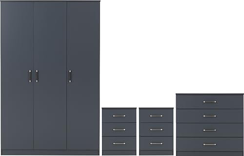 Seconique Dakota 3 Door Wardrobe Bedroom Set in Dark Grey