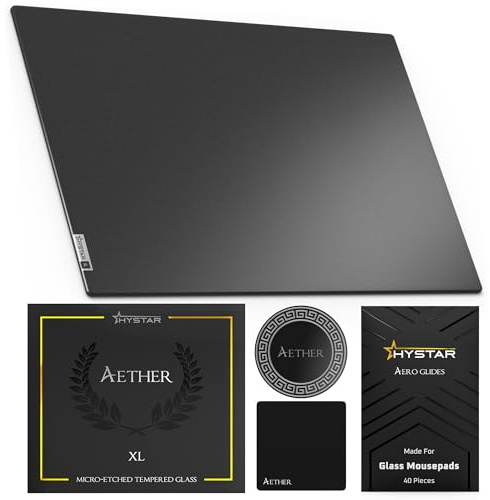 Hystar Aether Glass - Alfombrilla de mouse para juegos, vidrio templado micrograbado, silenciosa, deslizamiento ultrarrápido, respaldo de silicona antideslizante completo (negro, XL)