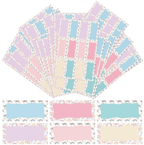 240 Stück Etiketten Selbstklebend Schule, Buchetiketten Schule, Namensetiketten zum Beschriften, 6 Farben Klebeetiketten Schuletiketten 3.5 x 7.5 cm für Schulkind Kinder Junge Mädchen (Stil B)