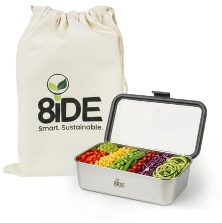 8ide Stainless Steel Leakproof Lunch Box 1250ml Food Container for Adults | Airtight stainless steel lunch box for meal prep. Microwave & oven safe, reusable food container with lid for everyday use.