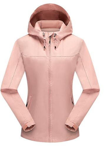 Generisch 2025 - Giacca softshell da donna, leggera, tinta unita, con cappuccio, giacca esterna con cappuccio rimovibile, sciarpa rosa antico, Colore: rosa., M
