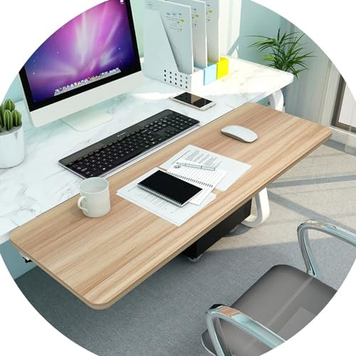 JXYQ Ergonomic Desk Extender Shelf for Home & Office Clamp-On Keyboard Drawer 90° Foldable Computer Arm Rest & Elbow Support Wooden Tray Platform 55/65/75x25cm