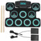 Batteria Elettronica Portatile, 9 Pad con Jack per Cuffie, Kit Batteria Elettronica Roll-up con 2 Pedali e Bacchette con Altoparlanti, Regalo per Bambini, Adulti e Principianti, Facile da Usare