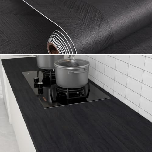 70cm×3m, Wood Vinyl Wrap for Furniture, Black Sticky Back Plastic Roll, Thick Heat Resistant Contact Paper Self Adhesive Wallpaper, Wood Effect Vinyl Self Adhesive Furniture Stickers