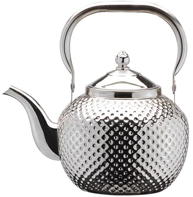Nimomo Teiera da 1,2 litri in acciaio inox martellato, bollitore sferico, piano cottura a induzione, teiera con colino