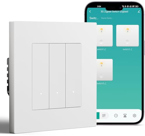 BSEED Smart Zigbee Interruptor 3 Gang 1 Vía Compatible con Alexa y Google Home,Smart Interruptor Marco de PC con Función de Temporizador(Requiere Gateway Hub y Cable Neutro),Blanco