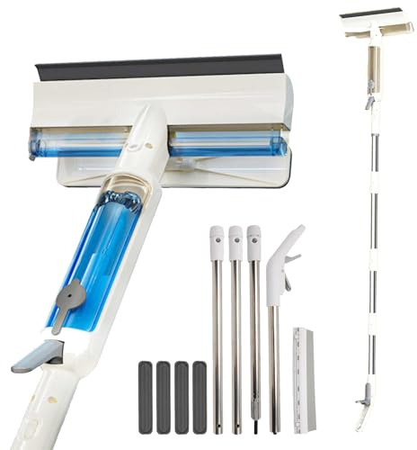 Teleskop Fensterwischer Abzieher Set, 3 in 1 Fensterputzer mit Sprüher Fensterwischer mit Teleskopstiel für Hochliegende Fenster Bad Dusche Glas Spiegel Auto