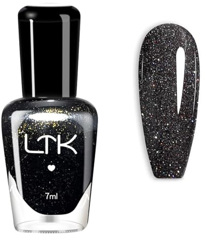Glitter Black Nail Polish - Black Glitter Nail Varnish Quick Dry - Shimmer Holographic Sparkle Glossy Long Lasting Nail Varnish - Reflective Long-lasting Sequins Nail Art For Women Girls Manicure