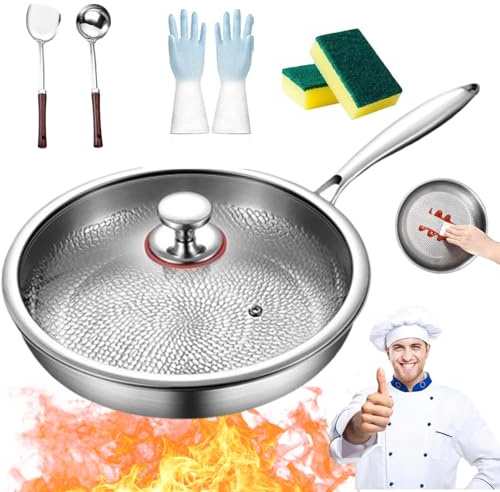 Donubiiu The Last Non-Stick Pan You'll Ever Need,Titan Pfanne,Titan Premium Pfan Ultra-Durable|Scratch-Resistant|Non Stick,Titanium Bratpfanne mit Deckel für Wok Induction Gas Electric Stoves (32cm)