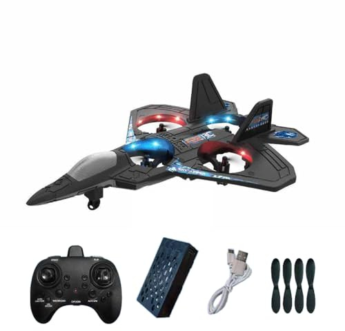2.4GHz Remote Control Airplane – Foam Jet Fighter with LED Lights, 3 Speed Modes, 6-Axis Gyro, 4 Extra Propellers for Kids & Beginner Pilots