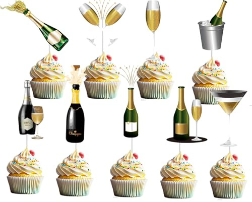 36pcs Champagne Cupcake Topper Party Supplies Children Boy Girl wine Theme Happy Birthday Party Cupcake Picks Weight Lifting Party Decorations