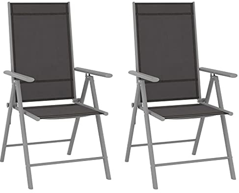 Teenpull Gartenstühle Klappbar 2 STK. Textilene Schwarz, Verstellbare Rückenlehne, Aluminiumrahmen, Outdoor Stühle für Garten, Terrasse, Balkon, Camping, Strand