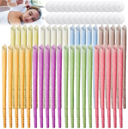 Set di 100 candele per orecchio, in cera d'api, naturali, atossiche, cilindrice, con dischi protettivi per la pulizia delle orecchie (colore casuale)