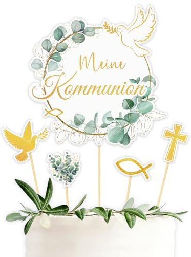 Tortendeko Kommunion, Cake Topper Kommunion Deko Torte Kommunionstorte | Eukalyptusblatt-Dekoration KommunionTortendeko Kuchen Deko Erstkommunion Deko Tortendekoration der Kommunionstorte