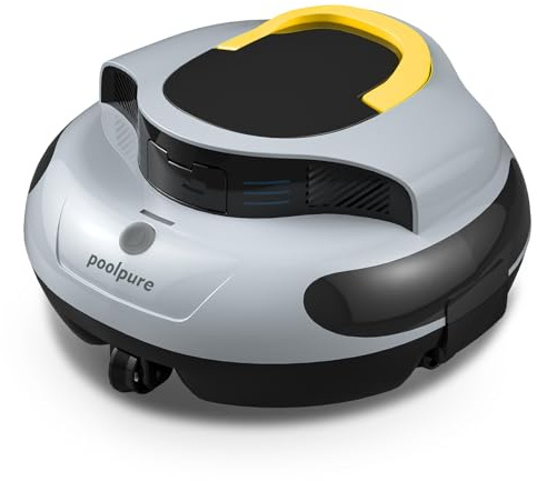 POOLPURE Aspirateur de piscine automatique pour piscines creusées et hors sol jusqu'à 10,7 m, double moteur de 35 W, autonomie de 120 minutes, batterie 5000 mAh, élimination des débris fins et des