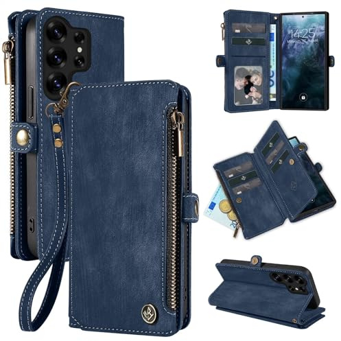 LBH Handy Hülle für Samsung Galaxy S26 Ultra Klapphülle RFID Schutz Wallet Geldbeutel Geldbörse Cover Case Flipcase Kartenfächer Geldfach Münzfach Blau