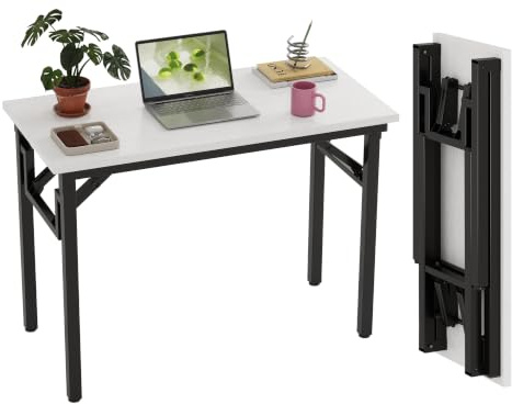 Xyphren Small Folding Desk, No Assembly- 80x40cm Folding Computer Desk, Perfect Office Desk for Small Spaces in Bedroom,Outside, Portable Folding table or Study Table with Compact Design, White