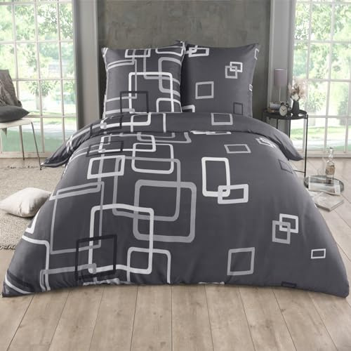 Kuscheli 3-teilige Bettwäsche 200x200 – Mikrofaser Oeko-TEX, 1 Bettbezug 200x200 & 2 Kissenbezüge 80x80, Reißverschluss, weich & bügelfrei – Grau Kariert