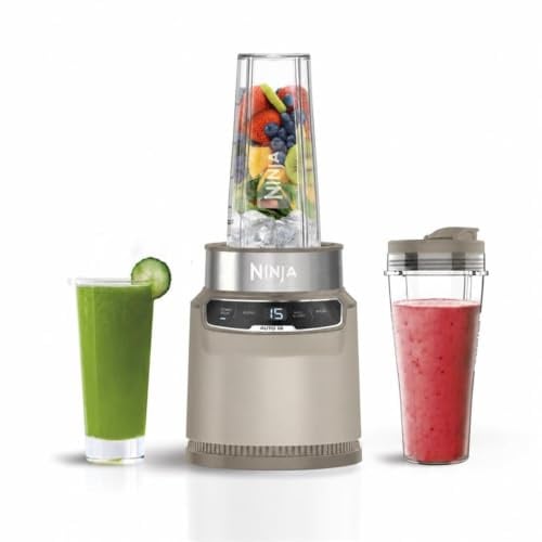 Ninja Mixeur individuel avec technologie Auto-iQ, moteur de 1 000 W, comprend 1 bol individuel de 700 ml, Stone/or BN500EUSD1