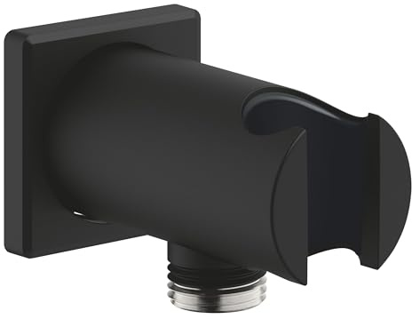 GROHE Rainshower Cube, Wandanschlussbogen mit Duschkopf Halterung (Standardanschluss 1/2, passend für alle Standard Duschbrausen, langlebige Oberfläche, Wandmontage), eckig, phantom black, 26659KF0