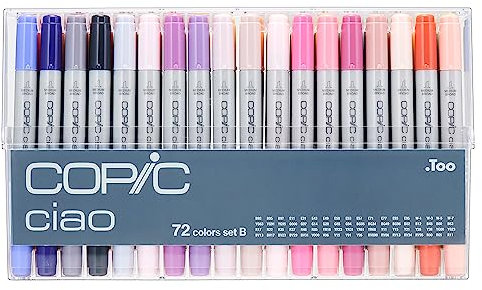 COPIC Ciao Coloured Marker Pen - Set Of 72 B, For Art & Crafts, Colouring, Graphics, Highlighter, Design, Anime, Professional & Beginners, Art Supplies & Colouring Books