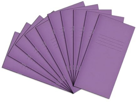 Rhino 8 x 4 Exercise Books, 32-Page / 8mm Lined with Centre Margin Paper Notebook, 10-Pack, Writing Book, Office & School Stationery Supplies, Purple