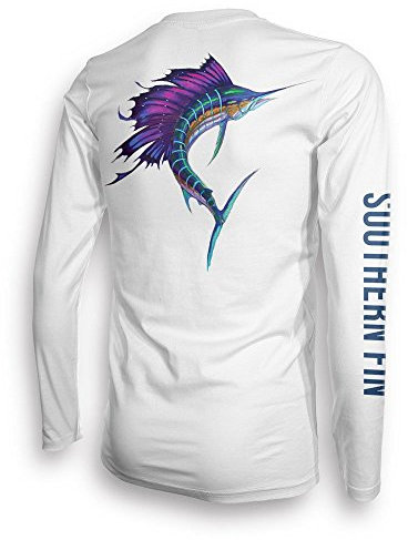 Southern Fin Apparel Angelbekleidung Fishing Shirt Herren Damen Fischerhemd UPF UV Langarm Hemd - (XX-Large, Sailfish)