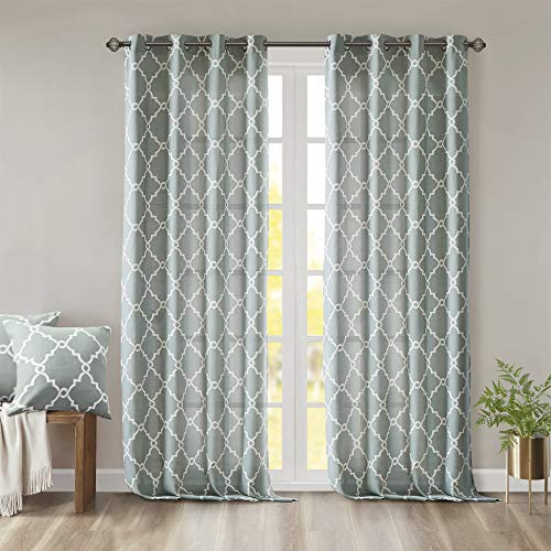 Madison Park Fretwork Print Window Curtain 1 Panel, 50x95 Seafoam/White