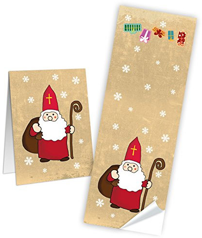 Logbuch-Verlag 100 heiliger Nikolaus Aufkleber Nikolausgeschenk Weihnachten Geschenk Weihnachtsaufkleber Verpackung Verzierung Banderole Sticker selbstklebend gold rot 5 x 14,8 cm