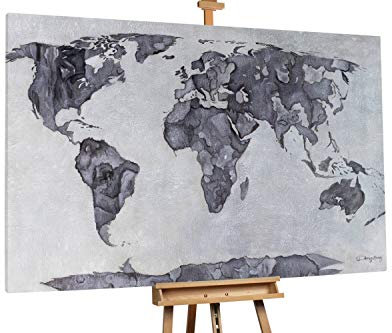 KunstLoft® XXL Gemälde 'Fresko' 180x120cm | original handgemalte Bilder | Weltkarte Landkarte Abstrakt Grau | Leinwand-Bild Ölgemälde einteilig groß | Modernes Kunst Ölbild