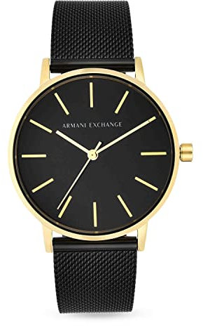 Armani Exchange Uhr für Damen , Dreizeigeruhrwerk, 36mm GoldEdelstahlgehäuse mit Edelstahlarmband, AX5548, Schwarz