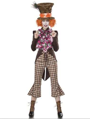 shoperama Super Deluxe Mad Hatter Damen Kostüm Verrückter Hutmacher Alice im Wunderland, Größe:M