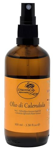 Leucosia Olio di Calendula Puro Biologico 100 ml, Lenitivo Naturale per Pelli Sensibili, Secche o Irritate, per Corpo, Viso, Massaggi e Neonati, Oleolito di Calendula Naturale Vegan Eco-Friendly