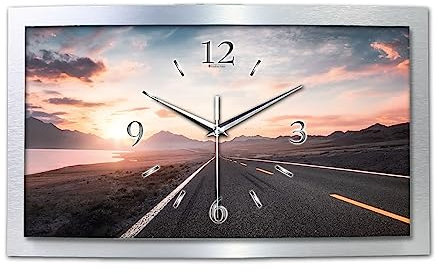 Kreative Feder Straße in die Ferne Wanduhr 3D XXL Designer leise Funk Motiv Funkuhr Wandbild modernes Design WAA090FL (50x30 cm leise Quarzuhr)