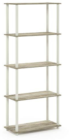 Furinno Turn-N-Tube Espositore multiuso a 5 livelli, rovere Sonoma/bianco