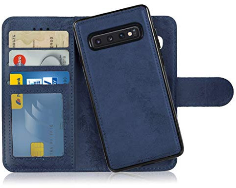 MyGadget Flip Case für Samsung Galaxy S10 - [ abnehmbare Magnet Hülle ] - Handyhülle aus Kunstleder - [ Klapphülle mit Kartenfach ] Schutzhülle in Blau