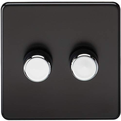 Knightsbridge SF2182MB 2G 2-way 10-200W (5-150W LED) trailing edge dimmer - Matt Black with chrome knobs