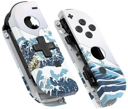 eXtremeRate Carcasa D-Pad Versión con Botones para Nintendo Switch & OLED Joycons, Cubierta Placa de Reemplazo con Herramientas - No Incluye Carcasa de Consola, La Gran Ola