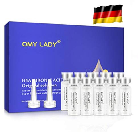 OMY LADY Anti-Aging Hyaluronsäure Ampullen Konzentrat 5ml x 10 Stück, Sofort-Lifting-Effekt, Ampullenkur mit Hyaluron für Haut, Gesicht und Dekolleté, hochdosierte Feuchtigkeit gegen Falten