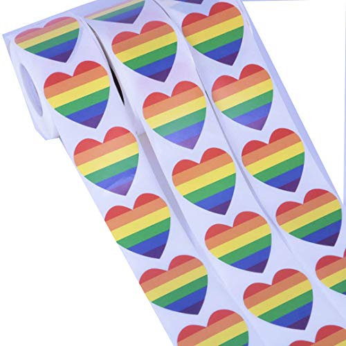 Egurs 500 Stück LGBT Sticker Gay Pride Rainbow Sticker Herzform Regenbogen Flagge Aufkleber Herzform Rolle Klebeband 500pcs