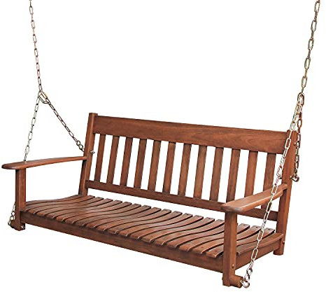 Cambridge Casual Massivholz Bentley Verandaschaukel Natur Braun - Langlebige Outdoor Schaukel für Terrasse, Veranda, Garten, Deck - Komfortable, wetterbeständige Holz Hängeschaukel zur Entspannung