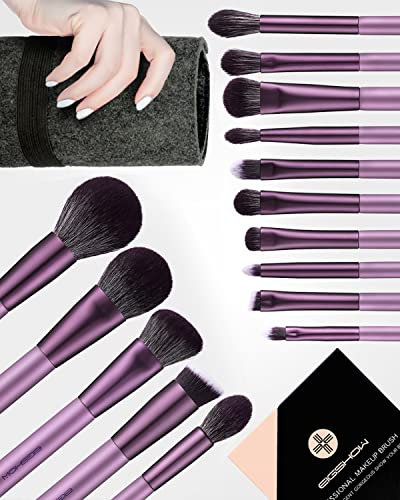 EIGSHOW Ensemble de pinceaux de maquillage, 15 pinceaux de maquillage essentiels avec sac, pinceaux de maquillage professionnels pour les amoureuses de la beauté (Jade Violet)
