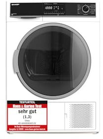 Sharp KD-HHH8S8GW3-DE Wärmepumpentrockner/A+++ / 8 kg/BubbleDrum-Schontrommel inkl. Trommel-Innenbeleuchtung / 15 Trockenprogramme / 30-minütigen Schnellprogramm/Wechselbarer Türanschlag/Weiß