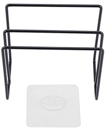 Cutting Board Rack, BuyWeek Metal Durable Wall-Mounted Self-Adhesive Pot Lid Chopping Board Storage Holder for Kitchen Use(Black)